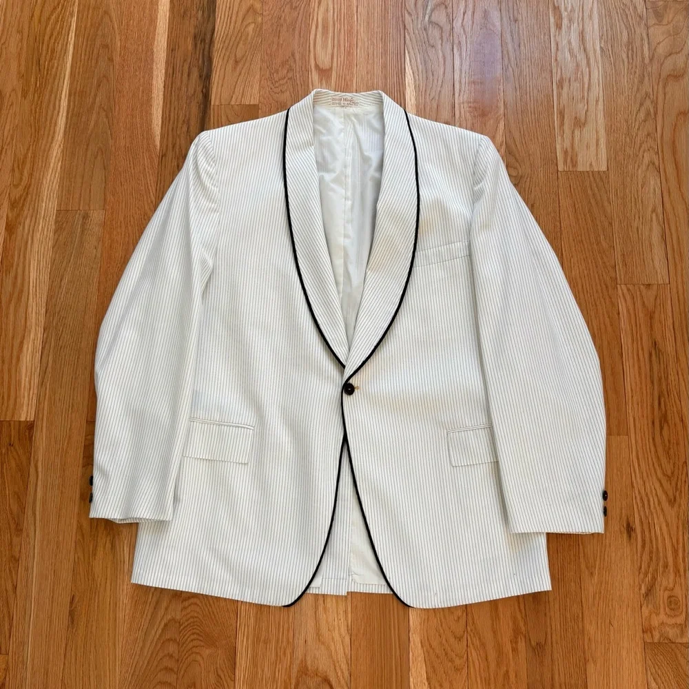 After Six Nite Magic Vintage 40s Pinstripe White Dinner Jacket Tux Sportcoat 43R